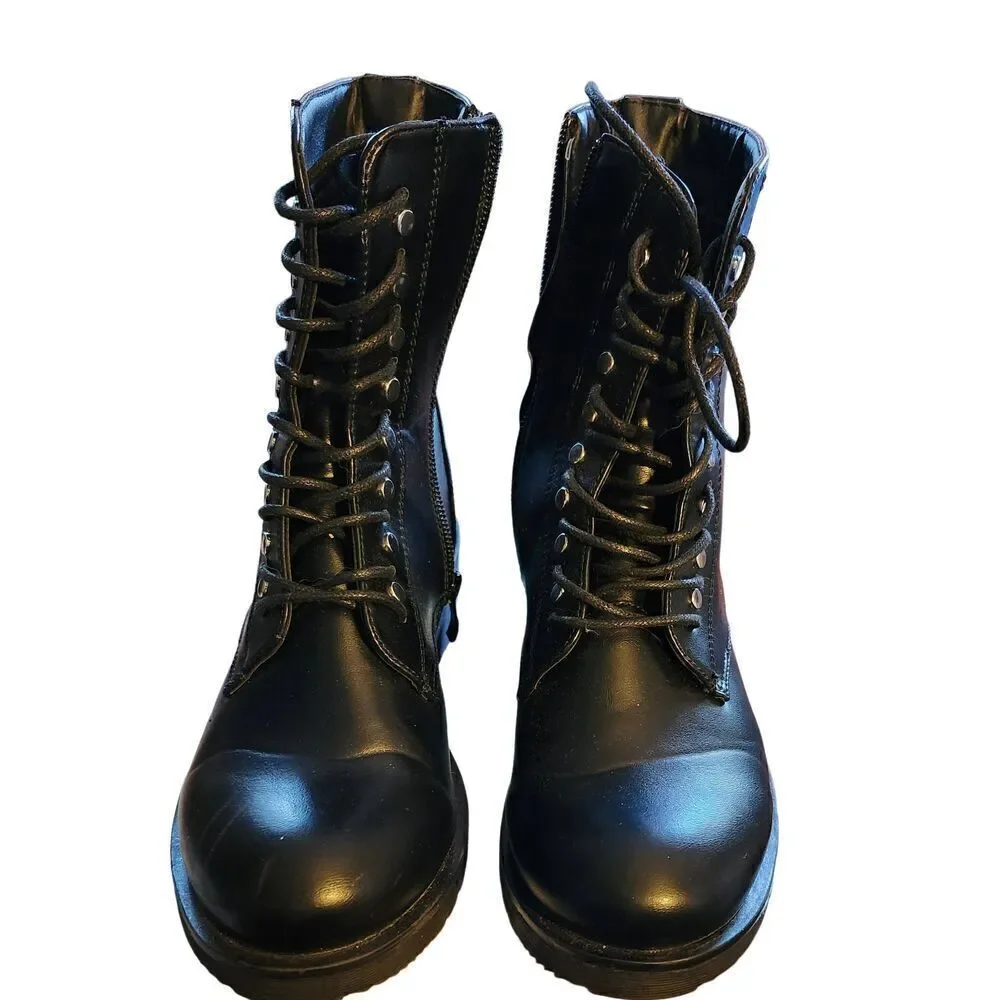 Katliu Women's Lace Up/Side Zip Ankle Combat Boots Size 6.5 (37)